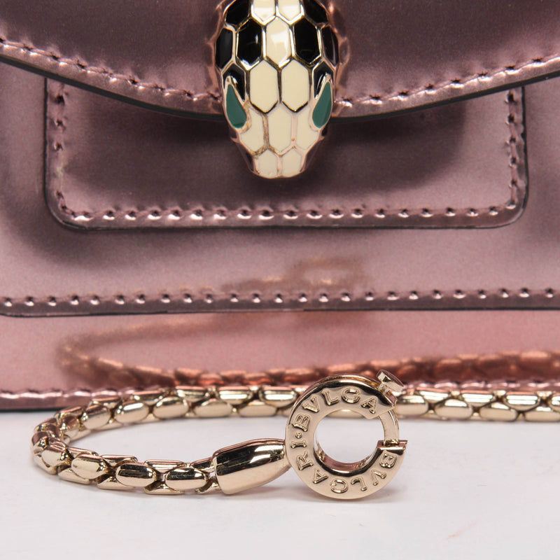 Bulgari Pink Metallic Leather Serpenti Forever Mini Bag Charm - Blue Spinach