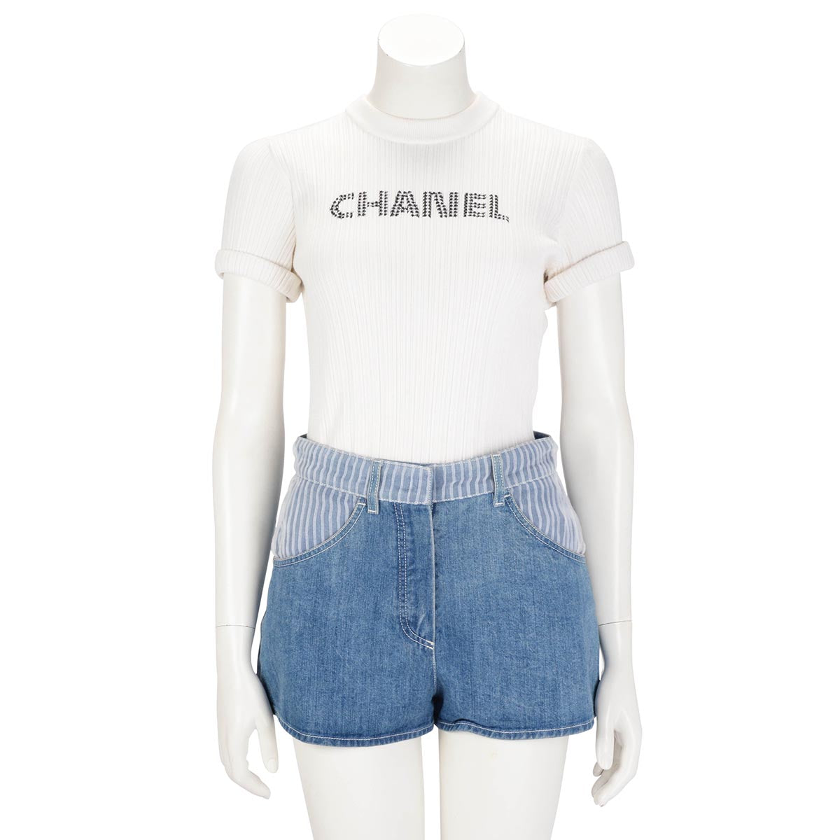 Chanel Blue Denim Cotton Sheer Pleated Shorts FR 32