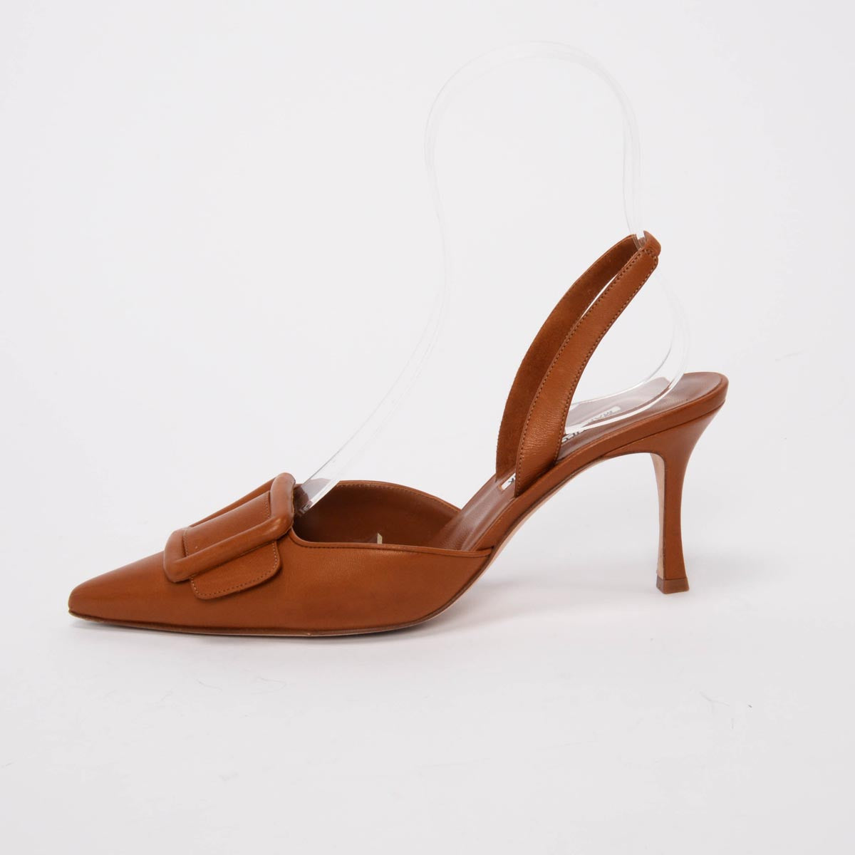 Manolo Blahnik Tan Calfskin Maysli Buckle Slingbacks 40