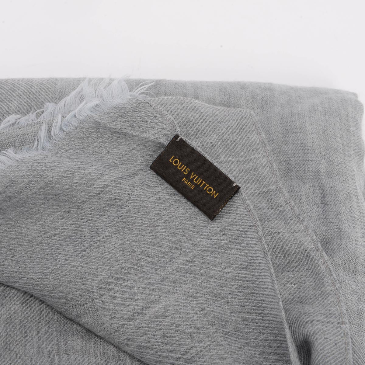 Louis Vuitton Grey Cashmere Logo Fringed Shawl