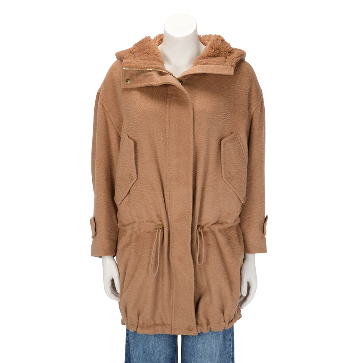 Max Mara Camel Dionea Drawstring Hooded Coat IT 36