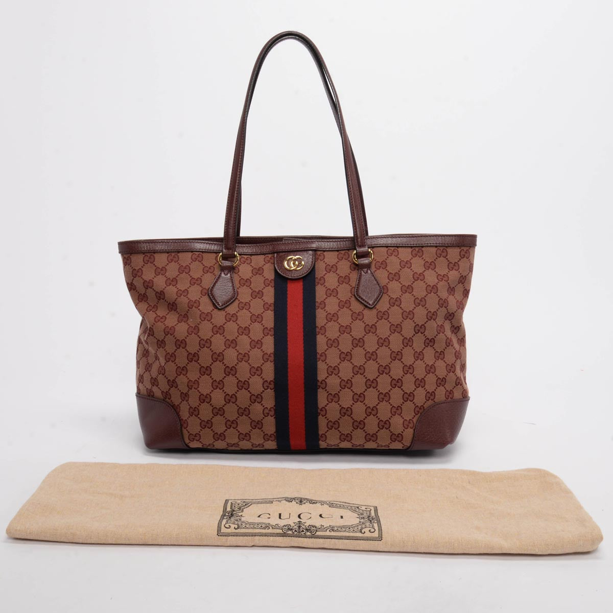 Gucci Burgundy GG Denim Ophidia Tote