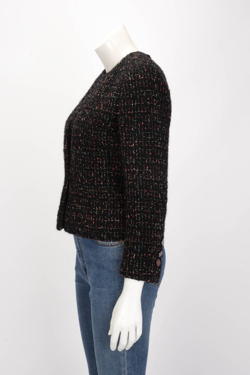 Chanel Black & Multi-Colour Mohair Tweed Single Button Jacket FR 38