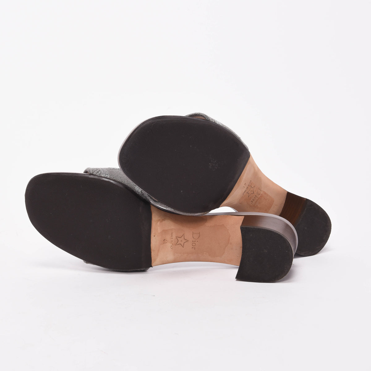 Dior Charcoal Canvas Lame Embroidered DWay Heeled Slides 41