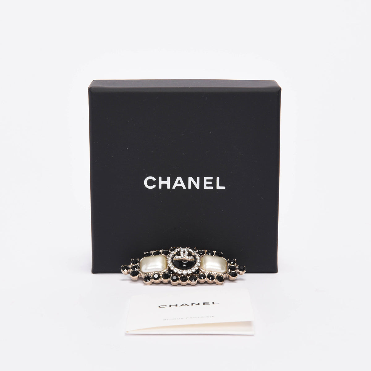 Chanel Pearl & Black Crystal CC Bar Brooch