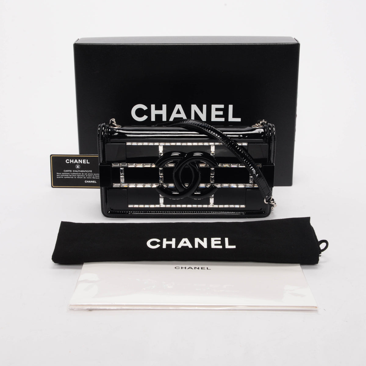 Chanel Black Patent & Crystal Boy Brick Flap Bag