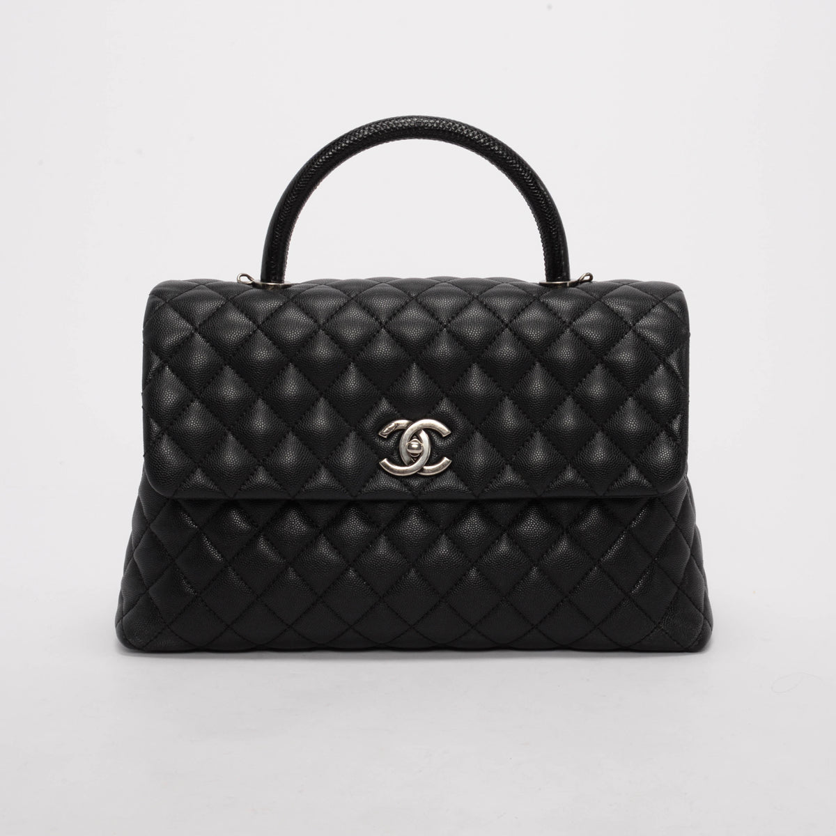 Chanel Black Quilted Caviar Medium Coco Handle Bag