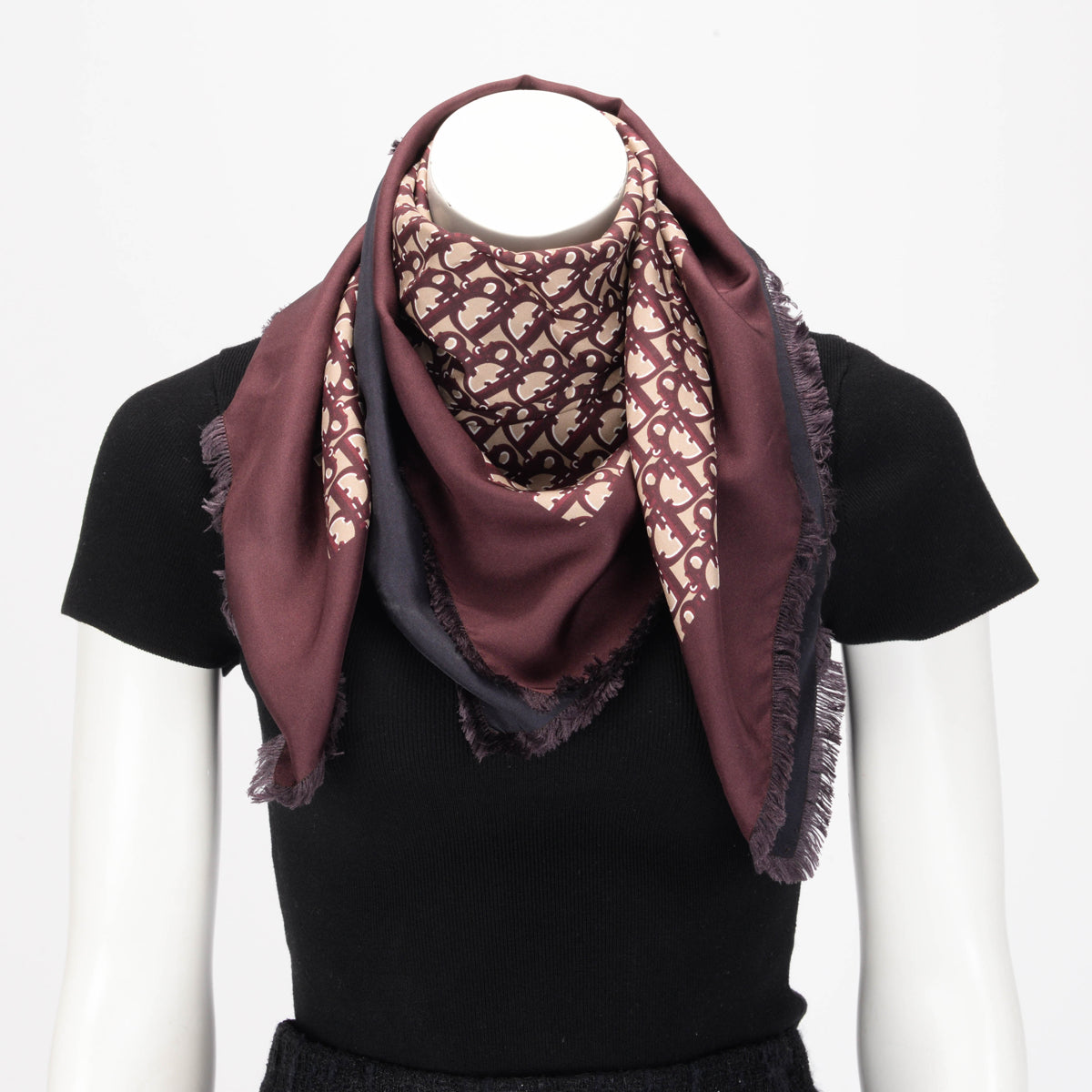 Dior Bi-Colour Silk Oblique Fringed Scarf