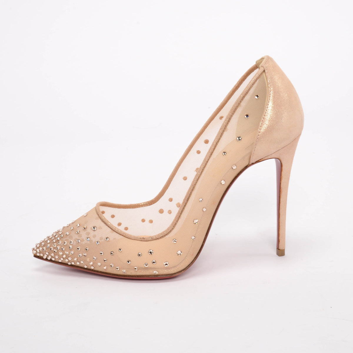 Christian Louboutin Nude Mesh & Suede Follies Strass 100 Pumps 36.5