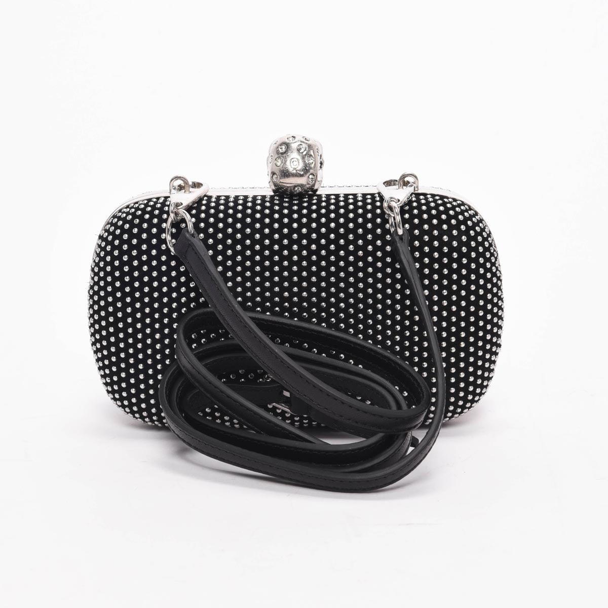 Alexander McQueen Black Studded Suede Skull Clutch
