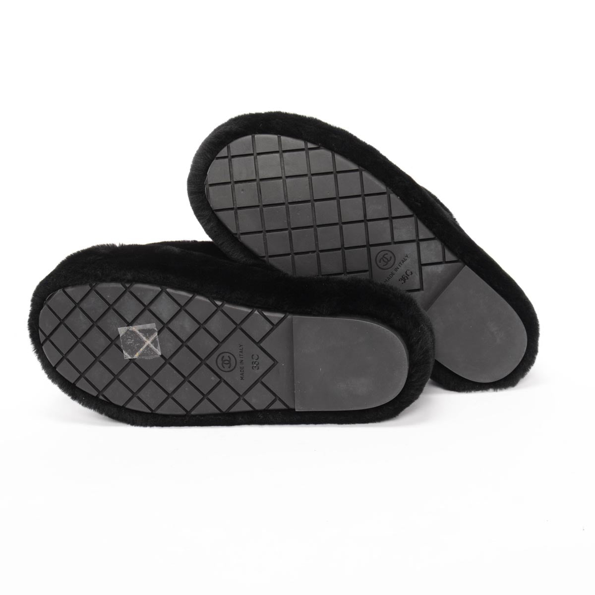 Chanel Black Shearling CC Travel Slippers & Pouch