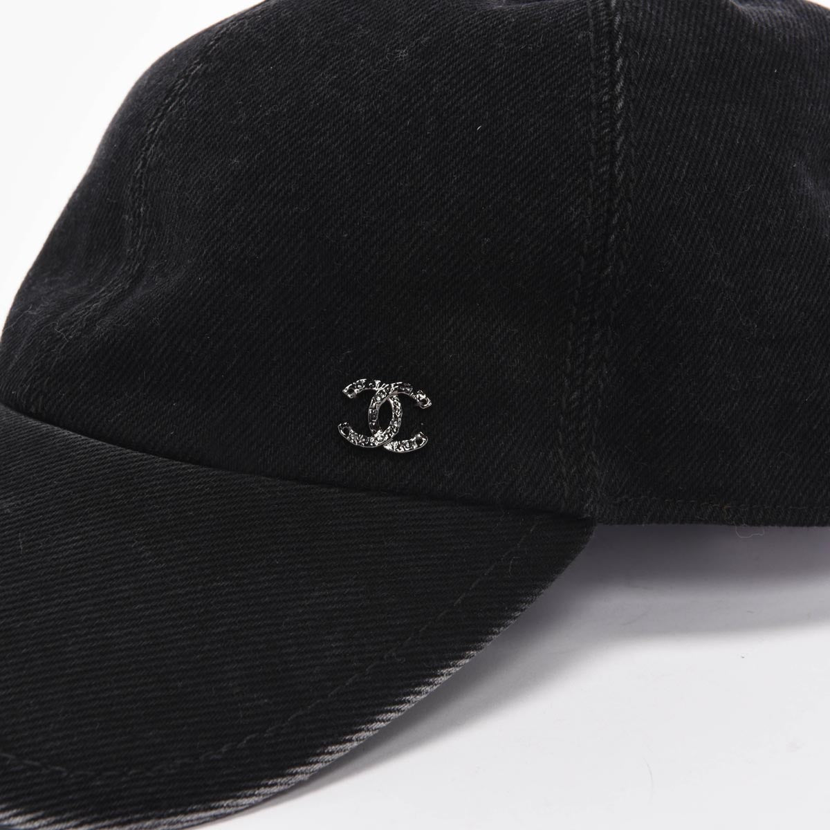 Chanel Black Denim Crystal CC Cap