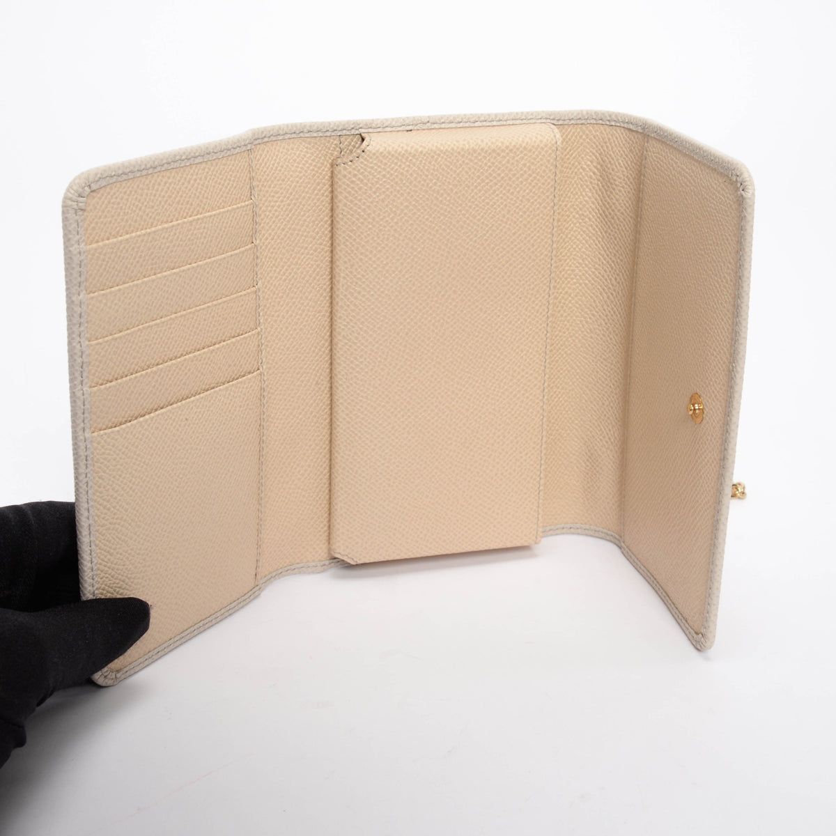 Dolce & Gabbana Cream Grained Calfskin Miss Sicily Wallet On Chain