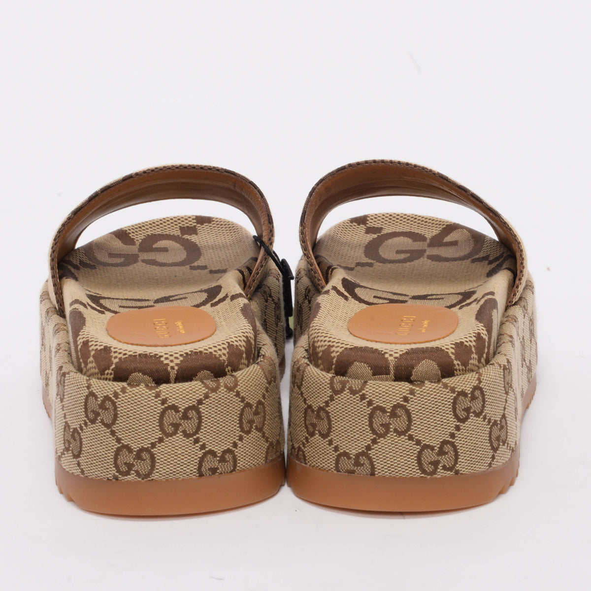 Gucci Camel Maxi GG Canvas Platform Slides 36.5