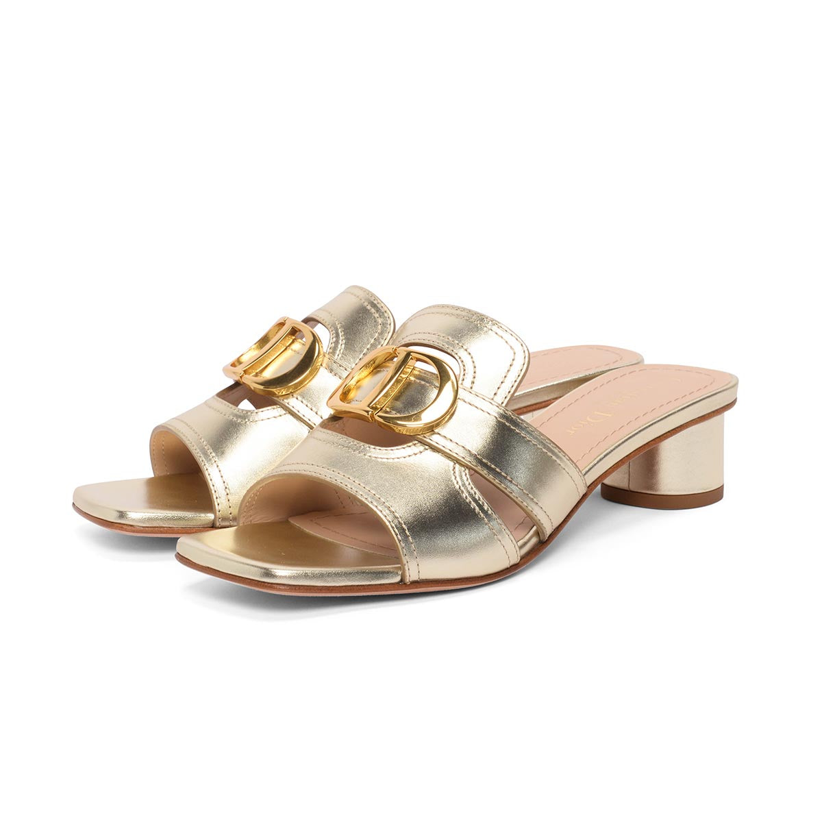 Dior Gold Laminated Calf 30 Montaigne Heeled Slides 37