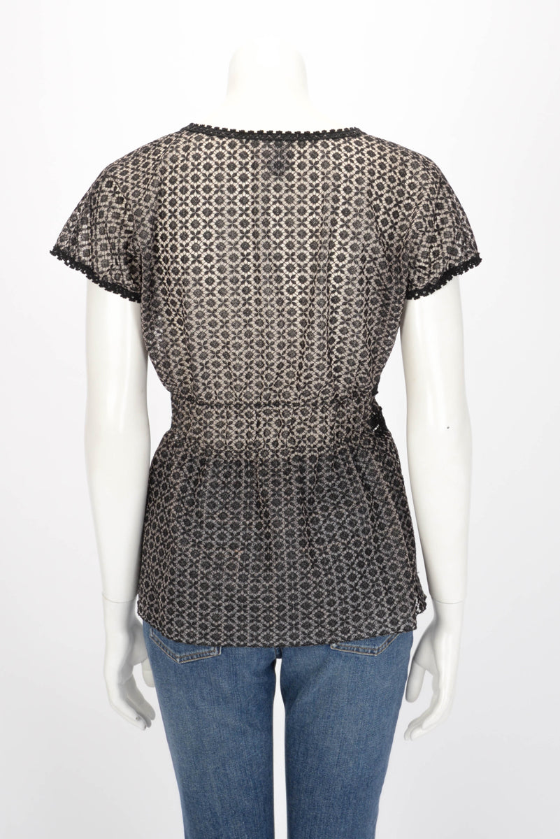 Chanel Black Lace Scoop Neck Top FR 42