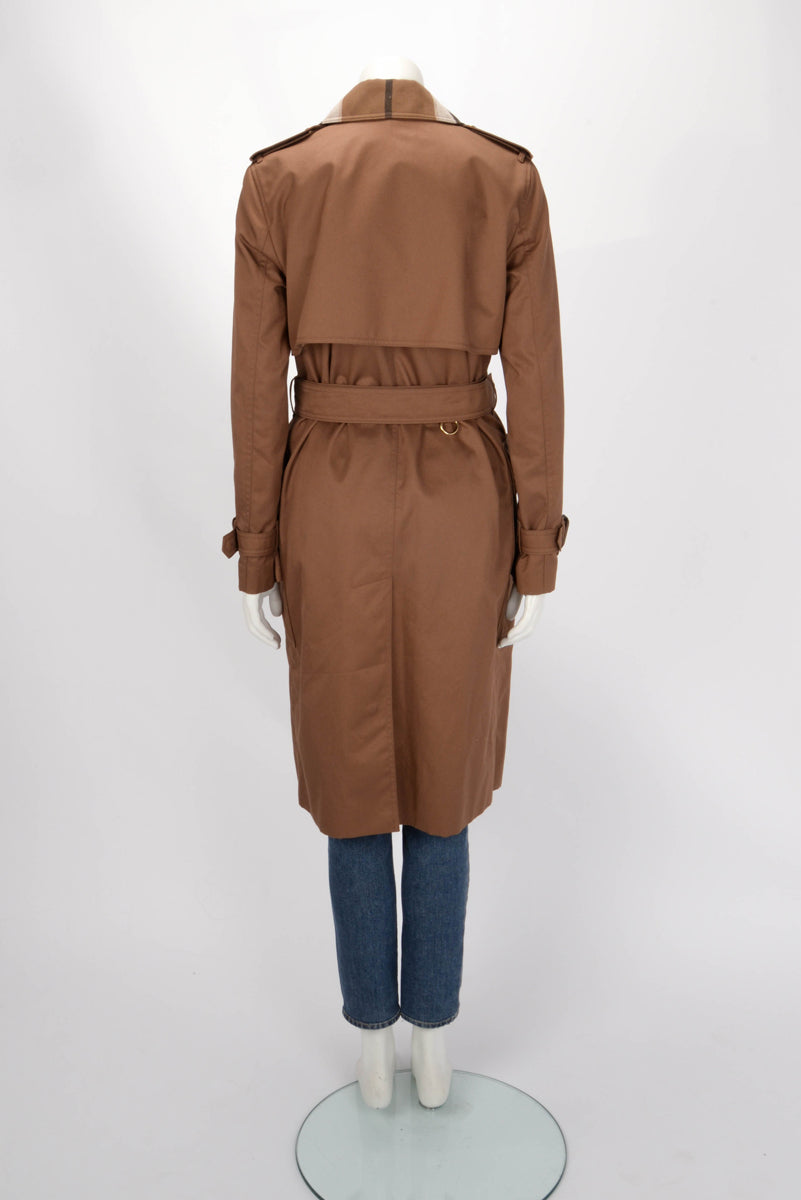 Burberry Dusty Caramel Cotton Sandridge Check Trench Coat UK 8