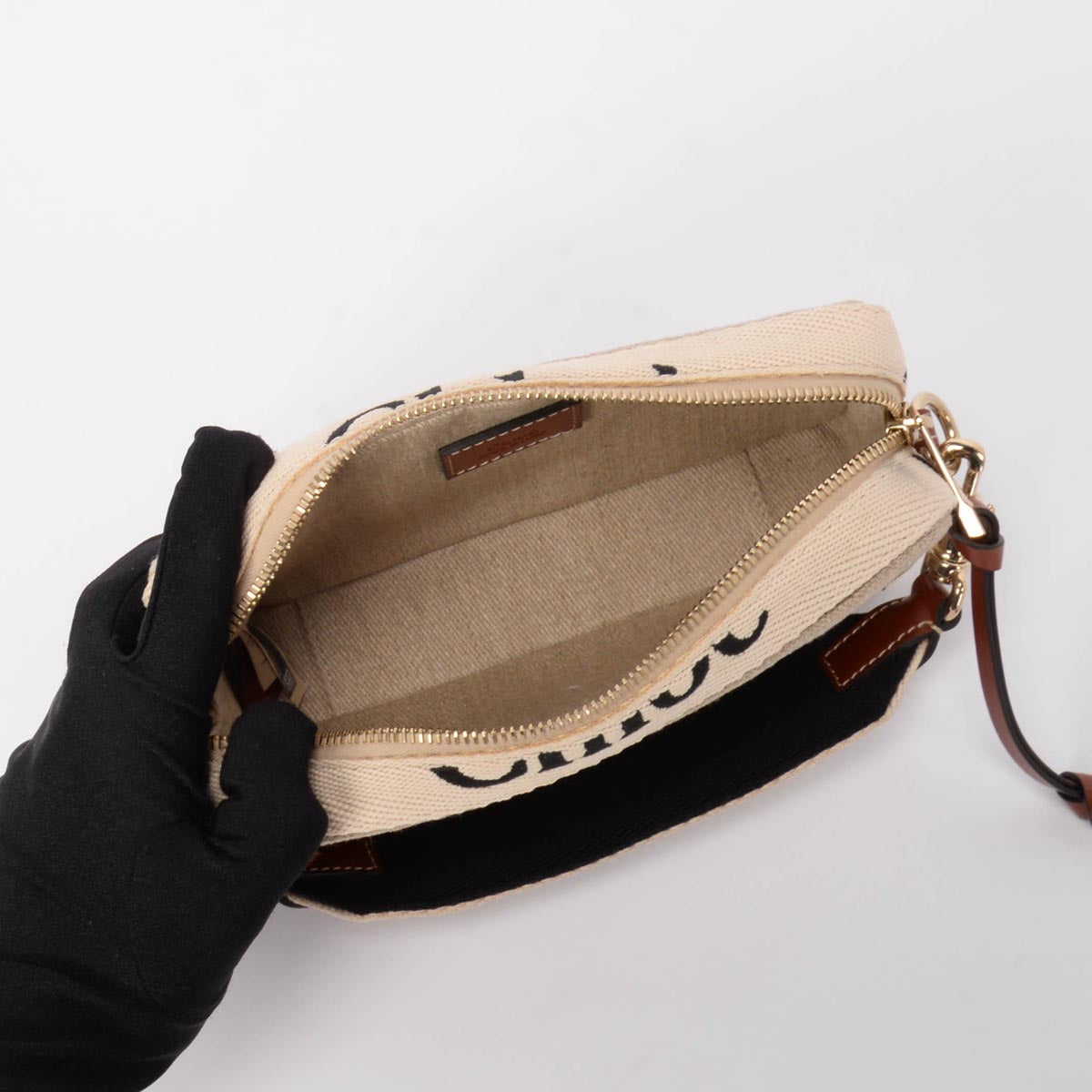 Chloe Sepia Brown Leather & Canvas Woody Belt Bag