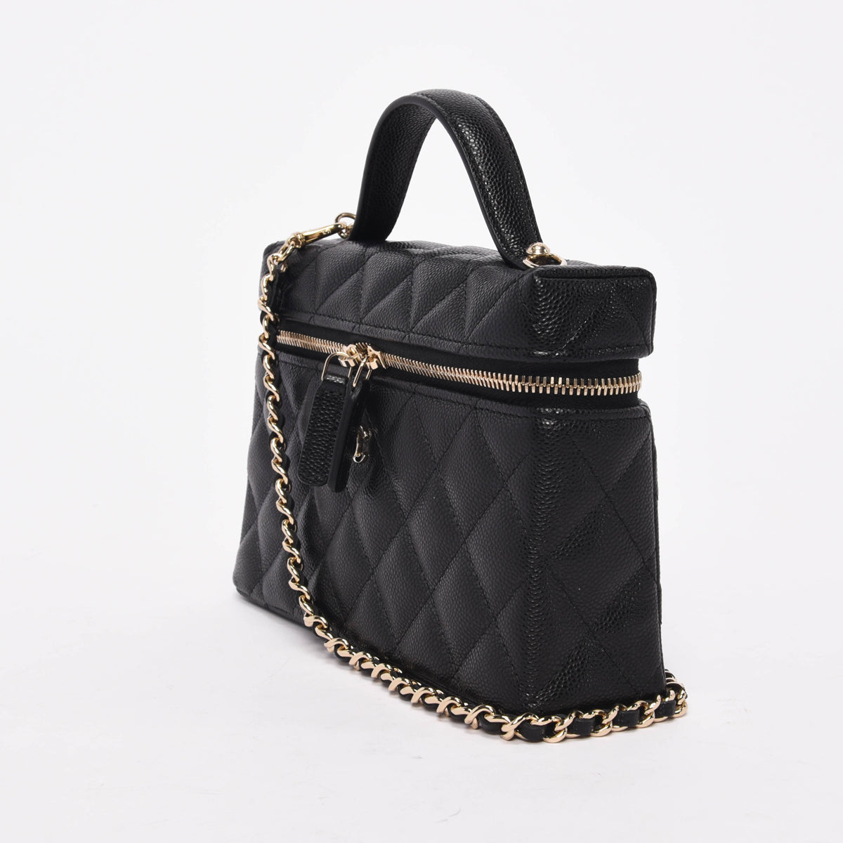 Chanel Black Quilted Caviar Top Handle Slim Vanity Case