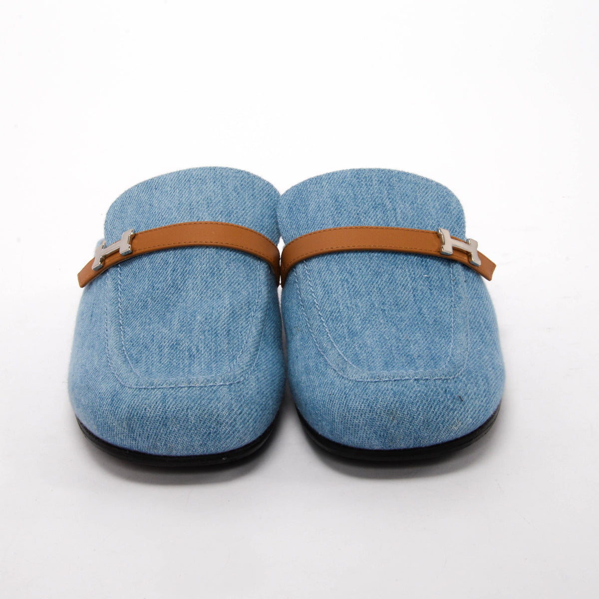 Hermes Blue Denim Lola Mules 37