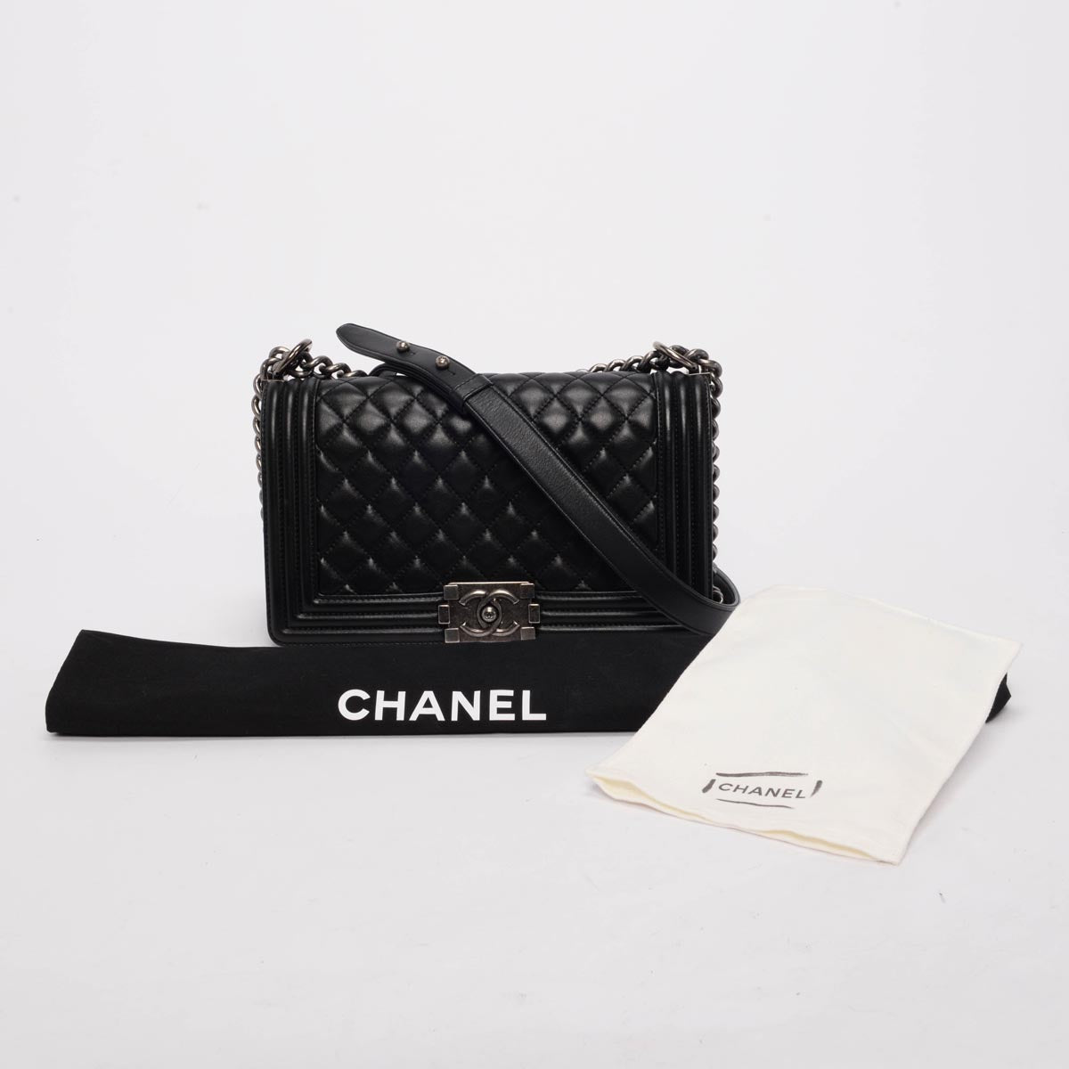 Chanel Black Quilted Lambskin New Medium Boy Bag