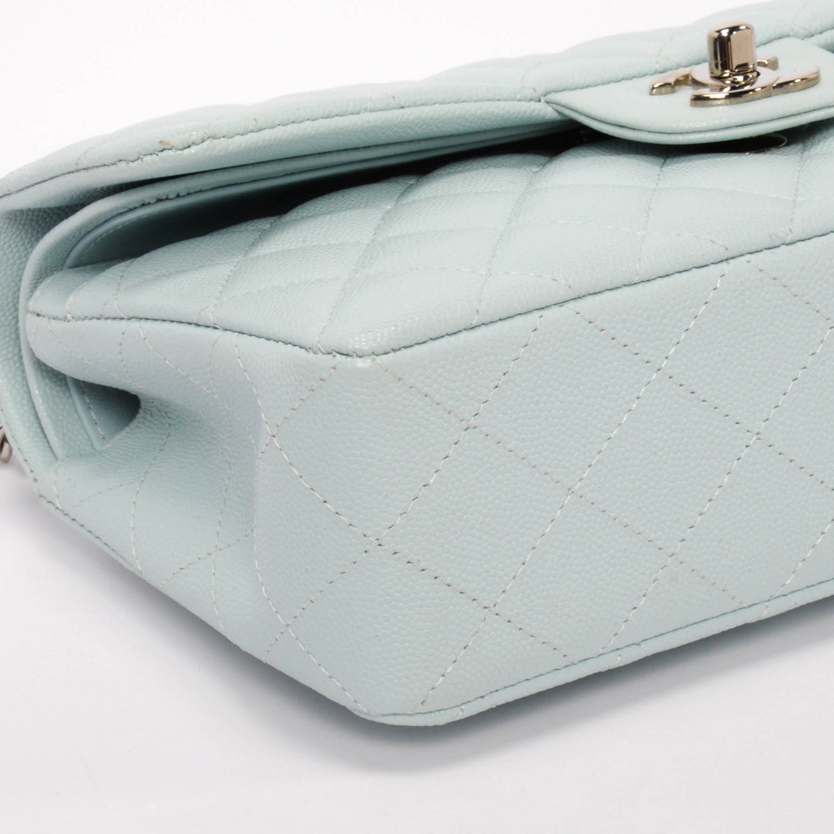 Chanel Light Blue Quilted Caviar Small Classic Flap Bag