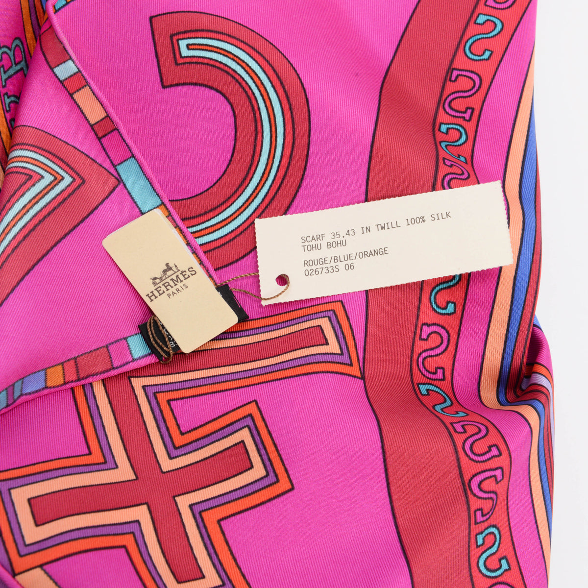 Hermes Fuchsia Silk Tohu Bohu Scarf 90