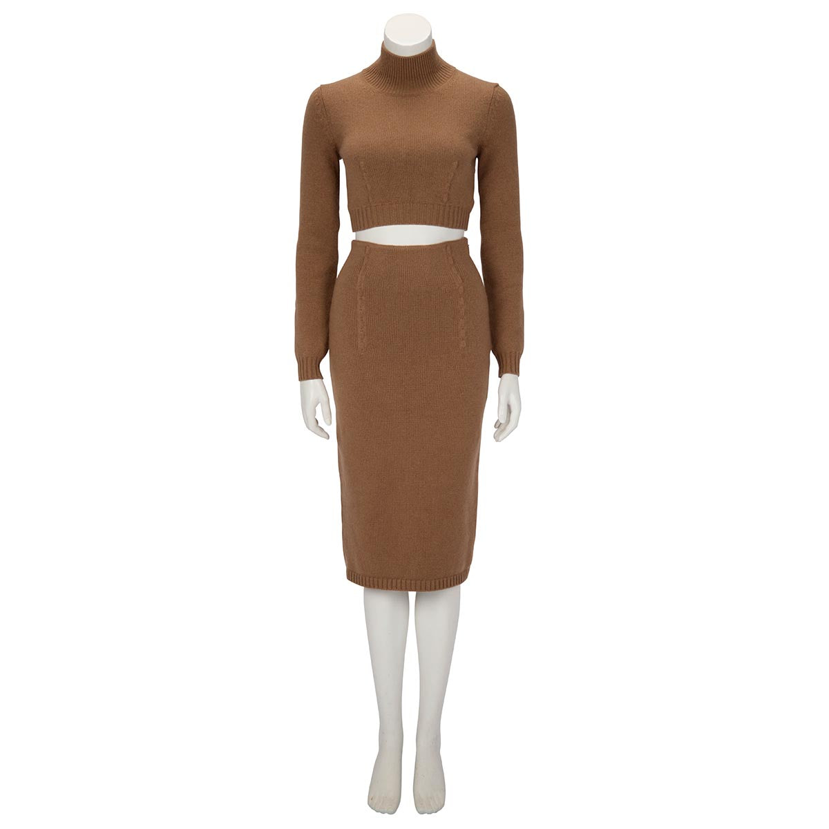 Fendi Brown Cashmere Karligraphy Embossed Cropped Sweater Set