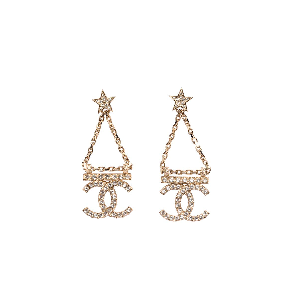 Chanel Light Gold Crystal Star Drop CC Earrings