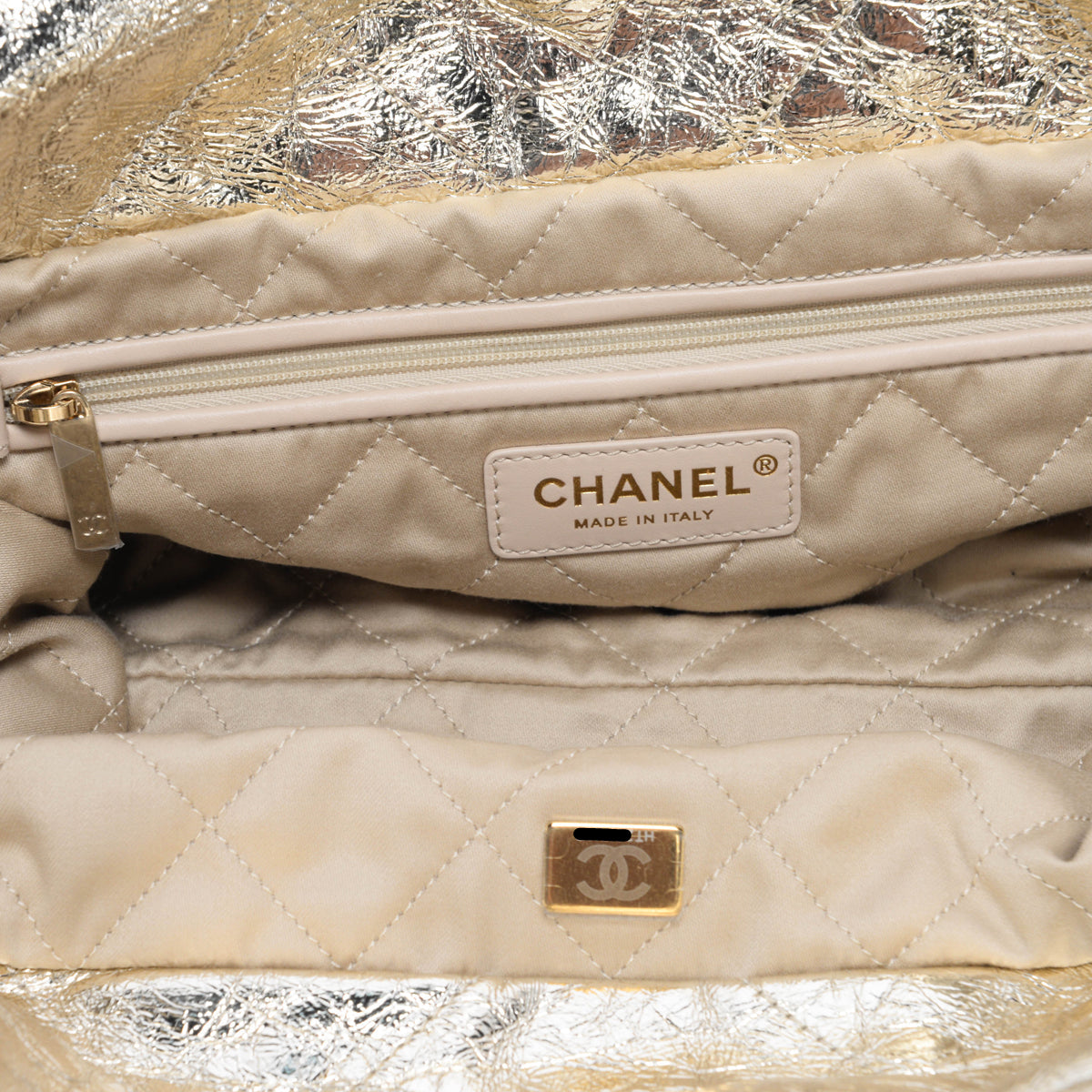 Chanel Light Gold Metallic Crumpled Calfskin Small 22 Bag