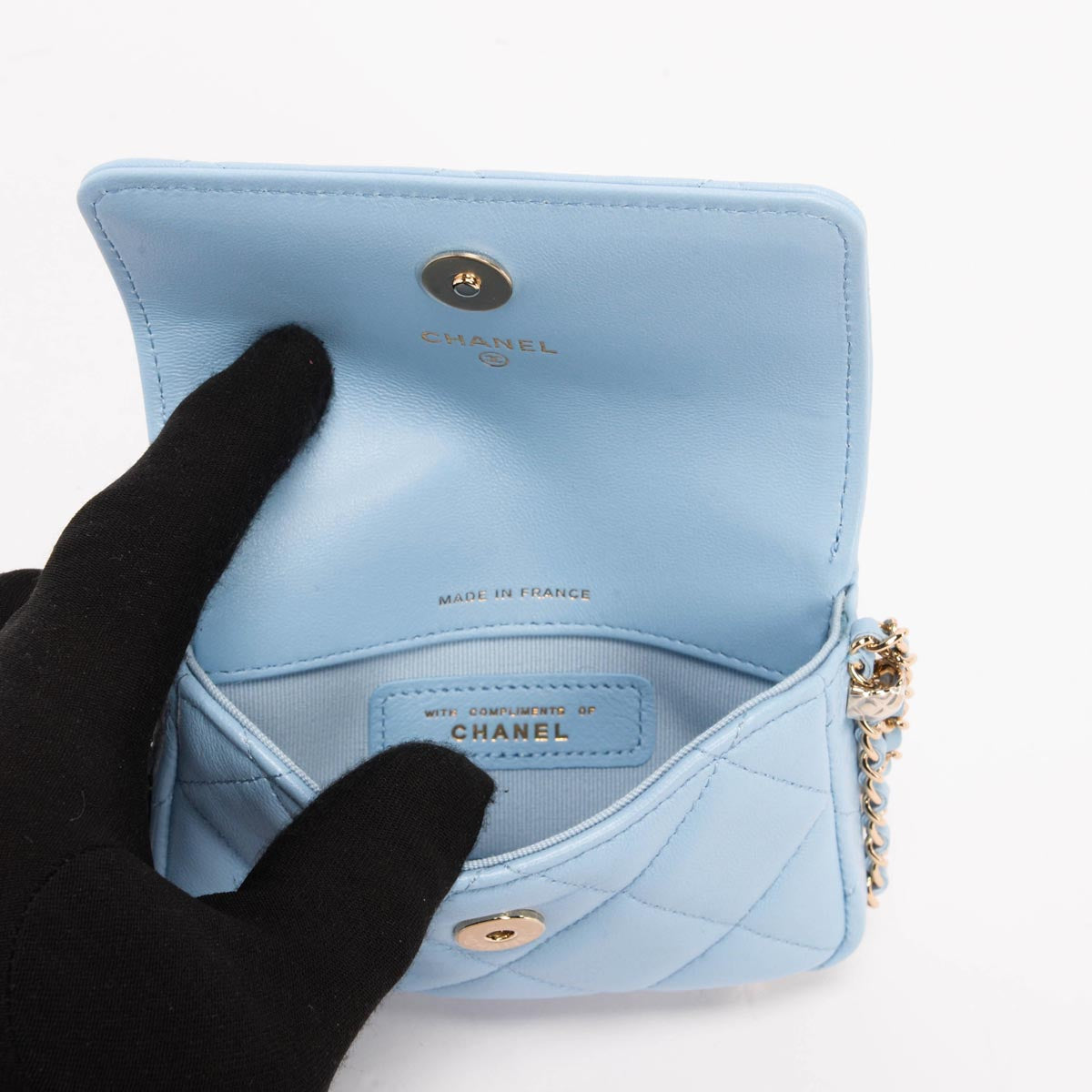 Chanel Light Blue Calfskin Clutch With Chain Wallet