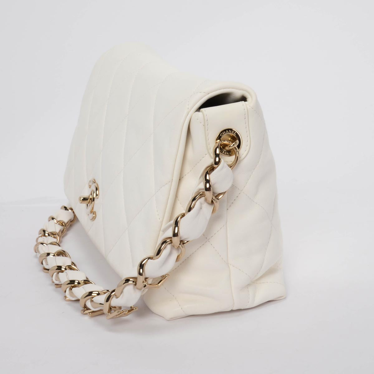 Chanel White Quilted Calfskin Large Logo Strap Bag