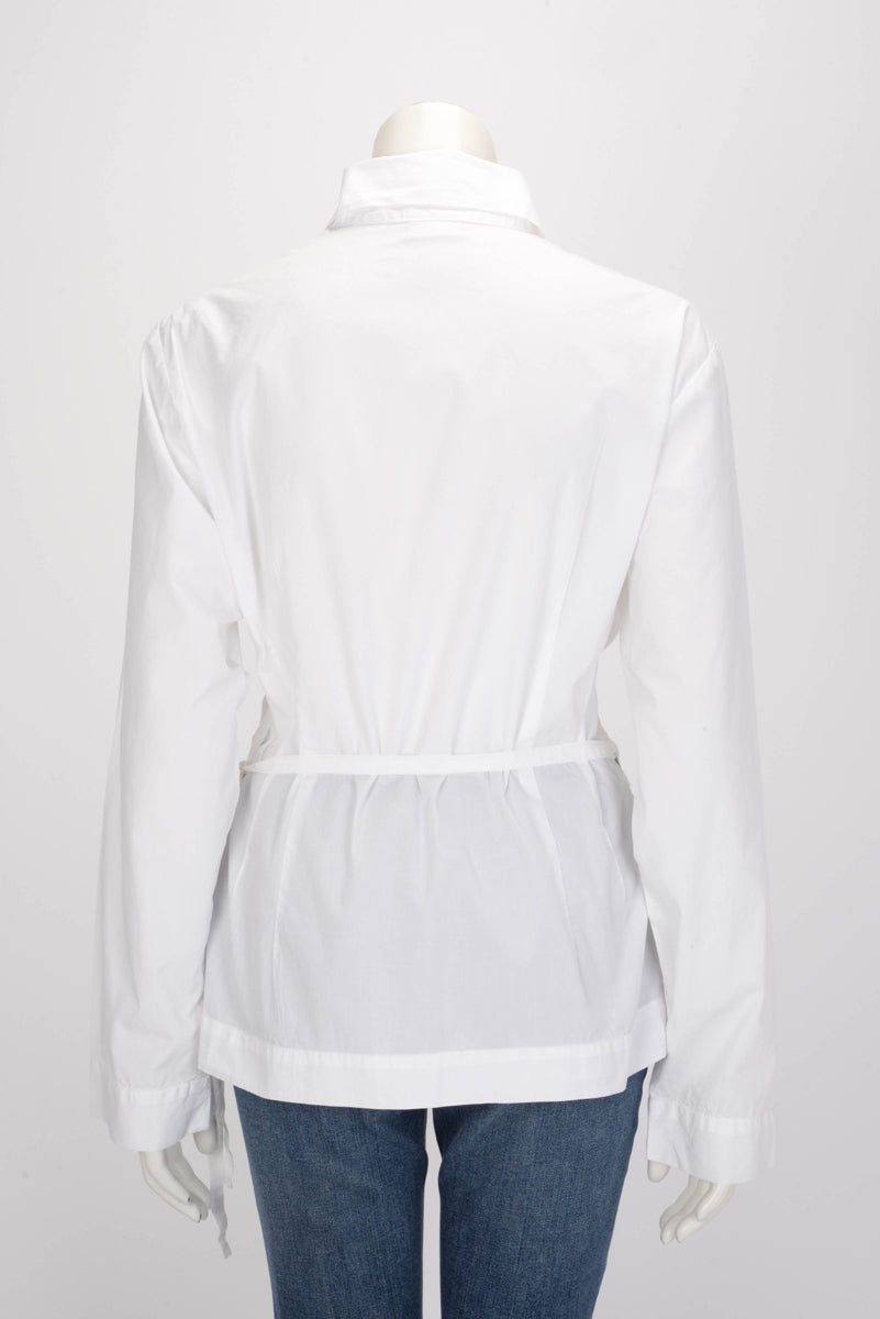 Dries Van Noten White Cotton Tie Blouse FR 44