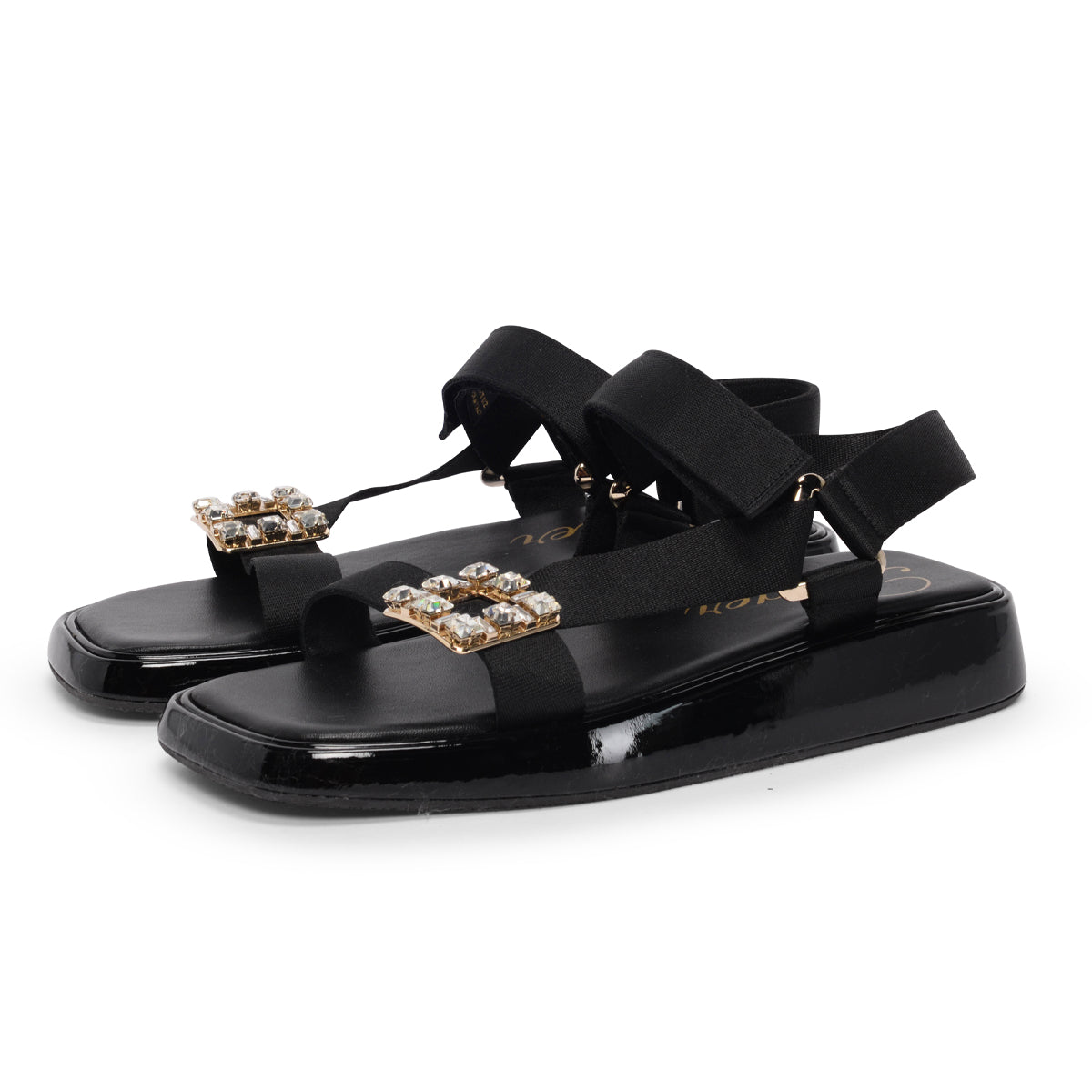 Roger Vivier Black Patent Trekky Buckle Sandals 39