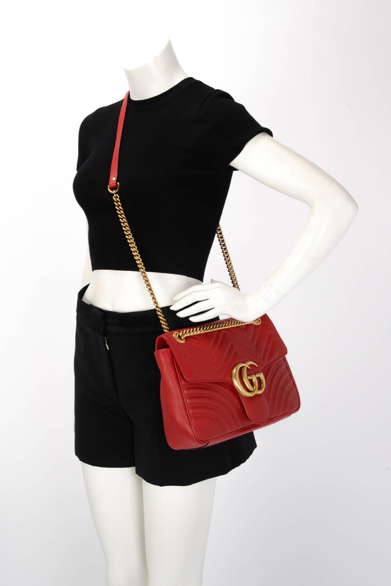 Gucci Red Matelasse Medium Marmont Shoulder Bag