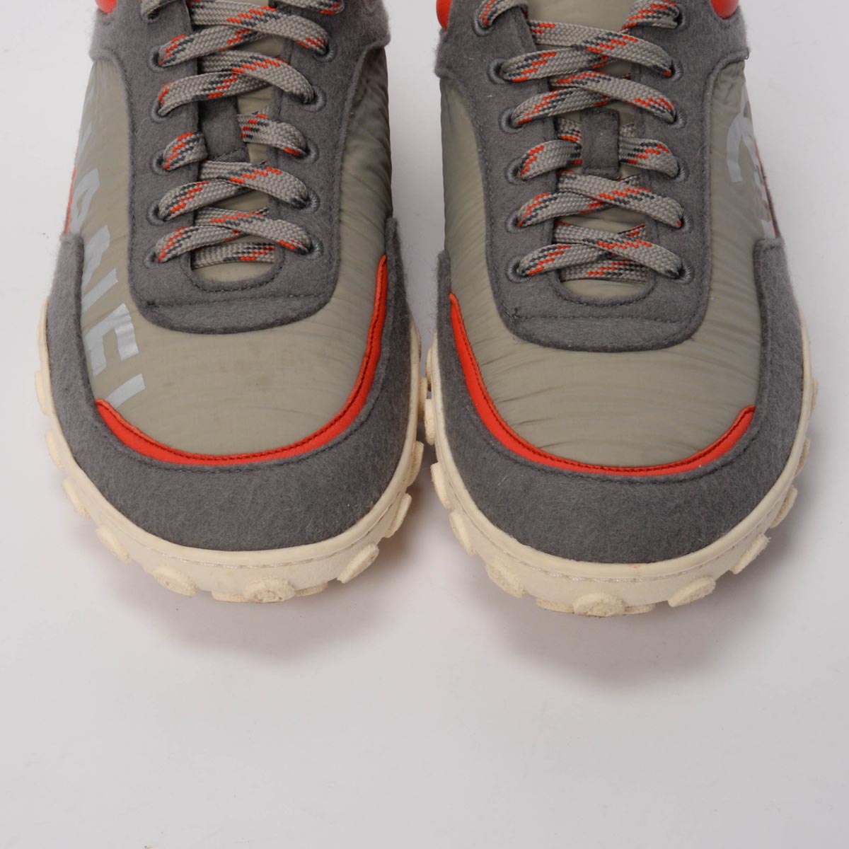 Chanel Grey & Orange Nylon Low Top Sneakers 42