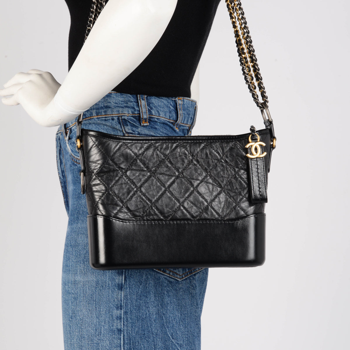 Chanel Black Aged Calfskin Medium Gabrielle Hobo Bag