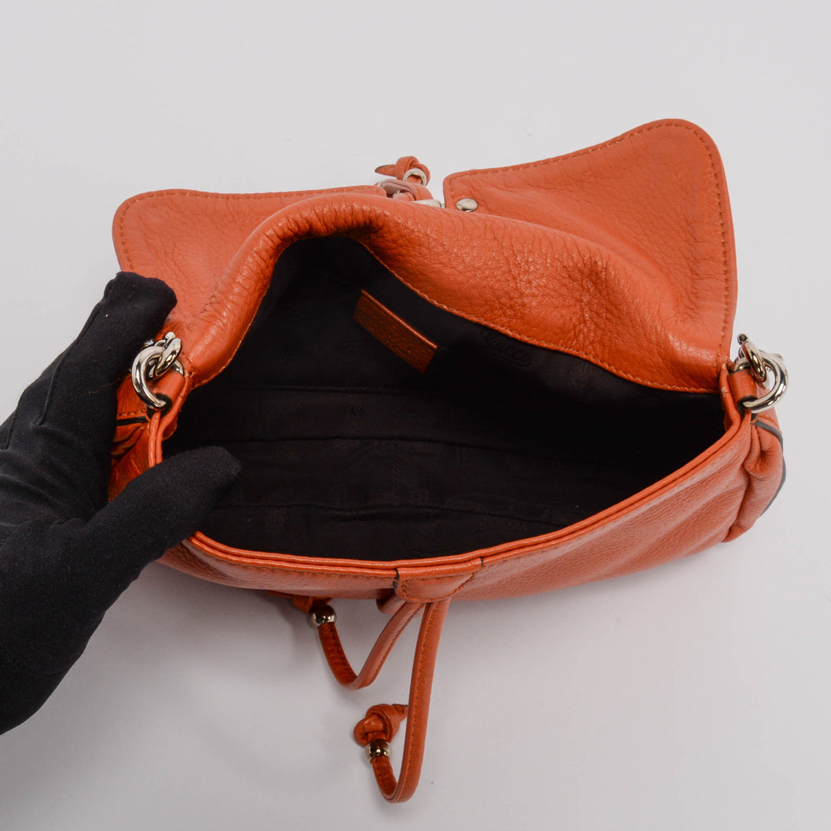 Gucci Orange Grained Leather Croisette Bamboo Evening Bag