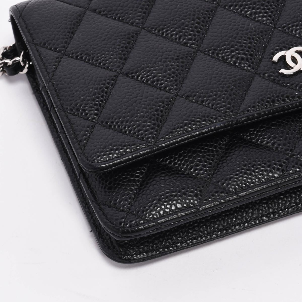 Chanel Black Quilted Caviar Classic Wallet On Chain
