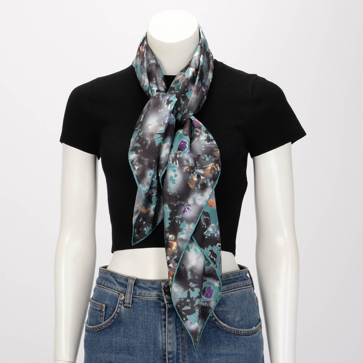 Bottega Veneta Turquoise Silk Digital Floral Print Scarf