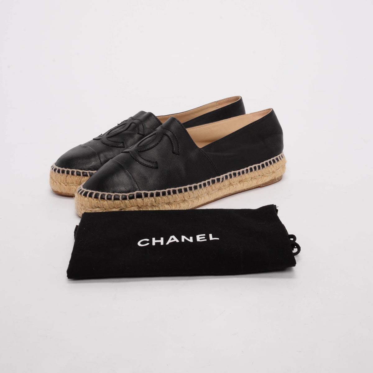 Chanel Black Lambskin CC Espadrilles 38