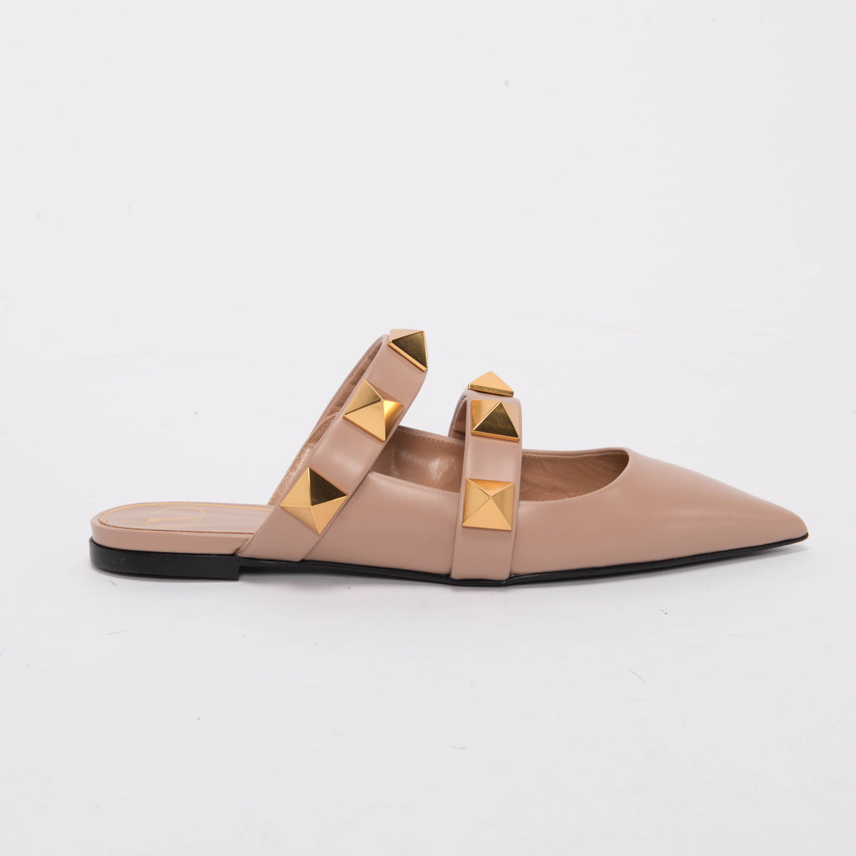 Valentino Rose Cannelle Calfskin Roman Stud Flats 38