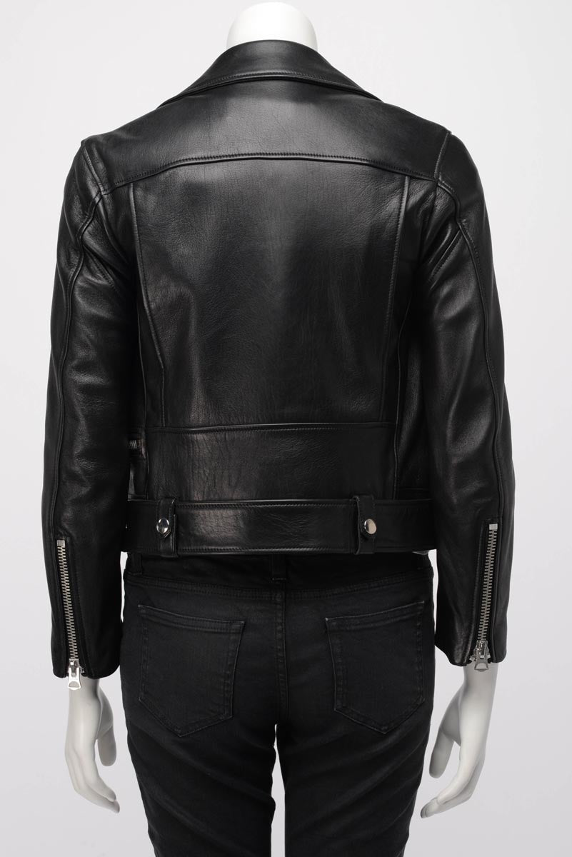 Acne Studios Black Leather Biker Jacket FR 32