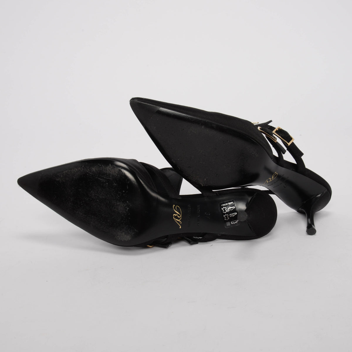 Roger Vivier Black Satin Crystal Star Mules 37.5