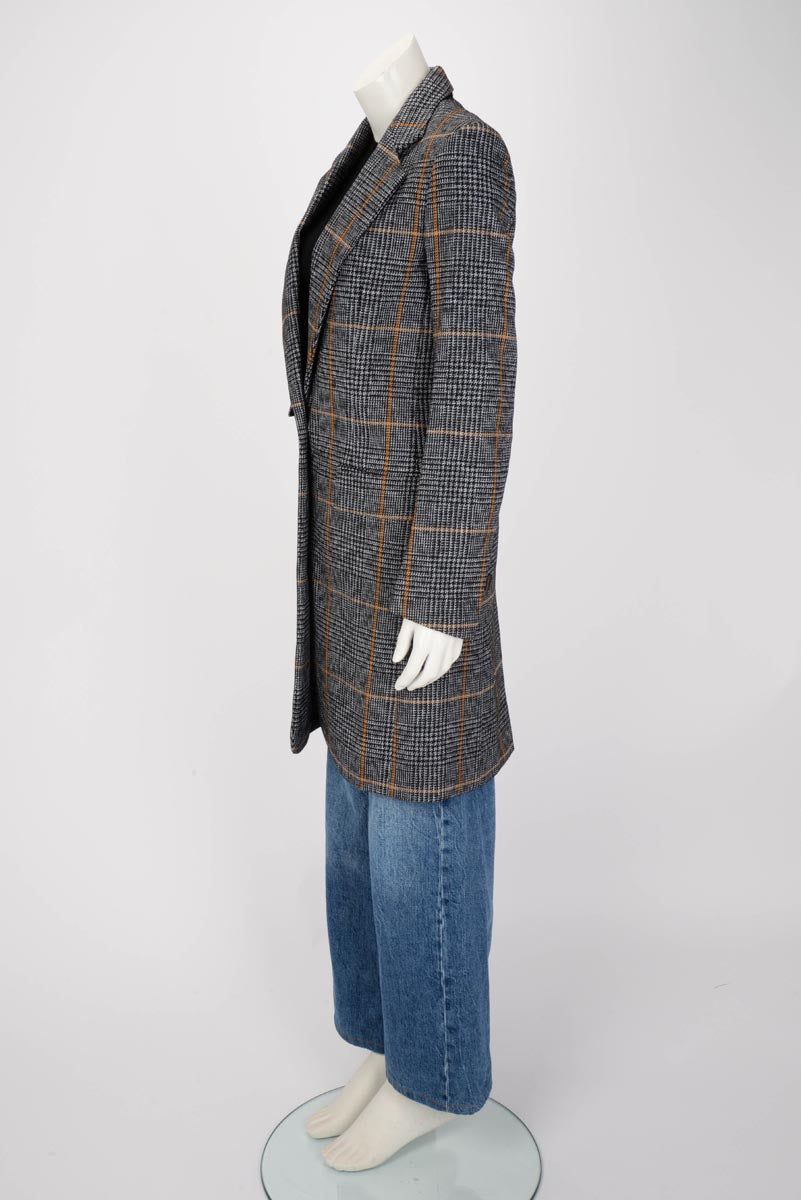 Chloe Grey Wool Blend Window Pane Check Coat