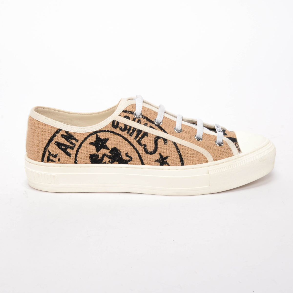 Dior Beige Jute Canvas Union Embroidered Walk'N'Dior Sneakers 40.5