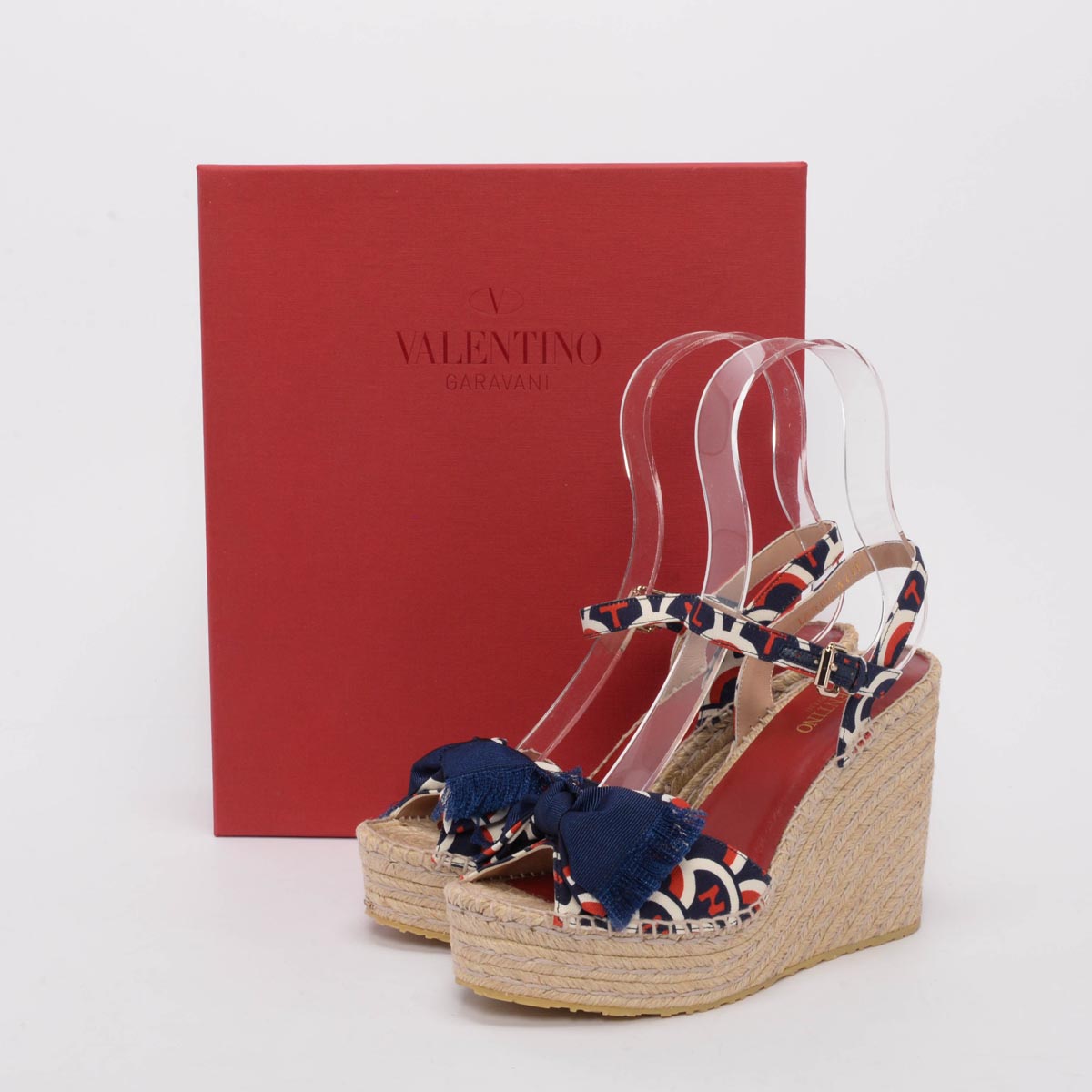 Valentino Multi Colour Twill Bow Espadrille Wedges