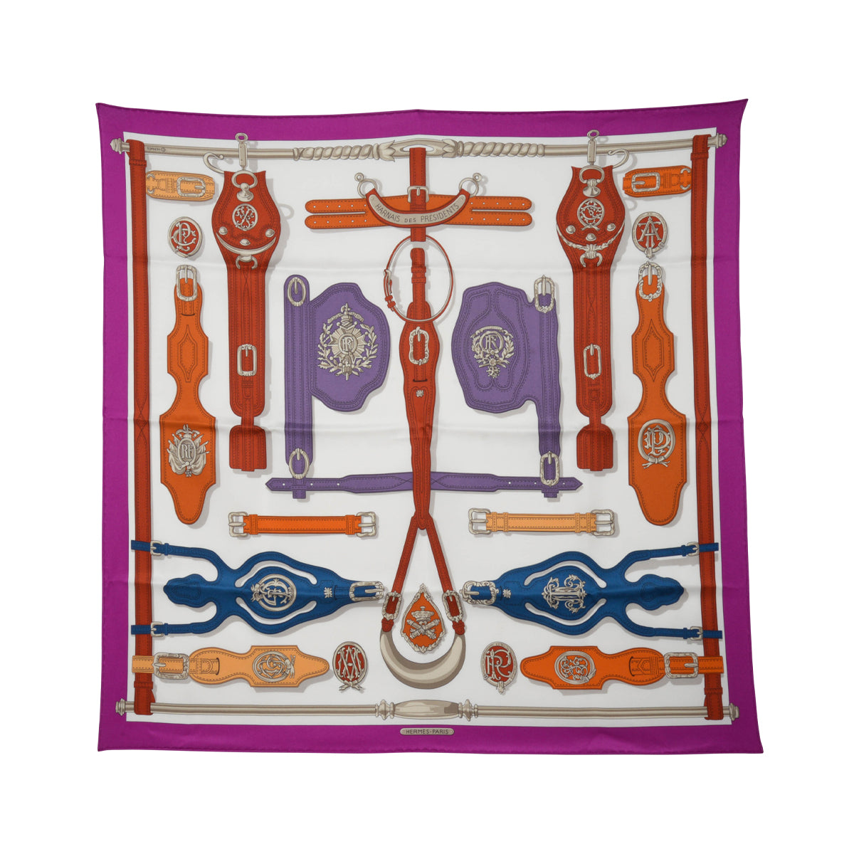 Hermes Magenta Silk Harnais Des Presidents Scarf 70