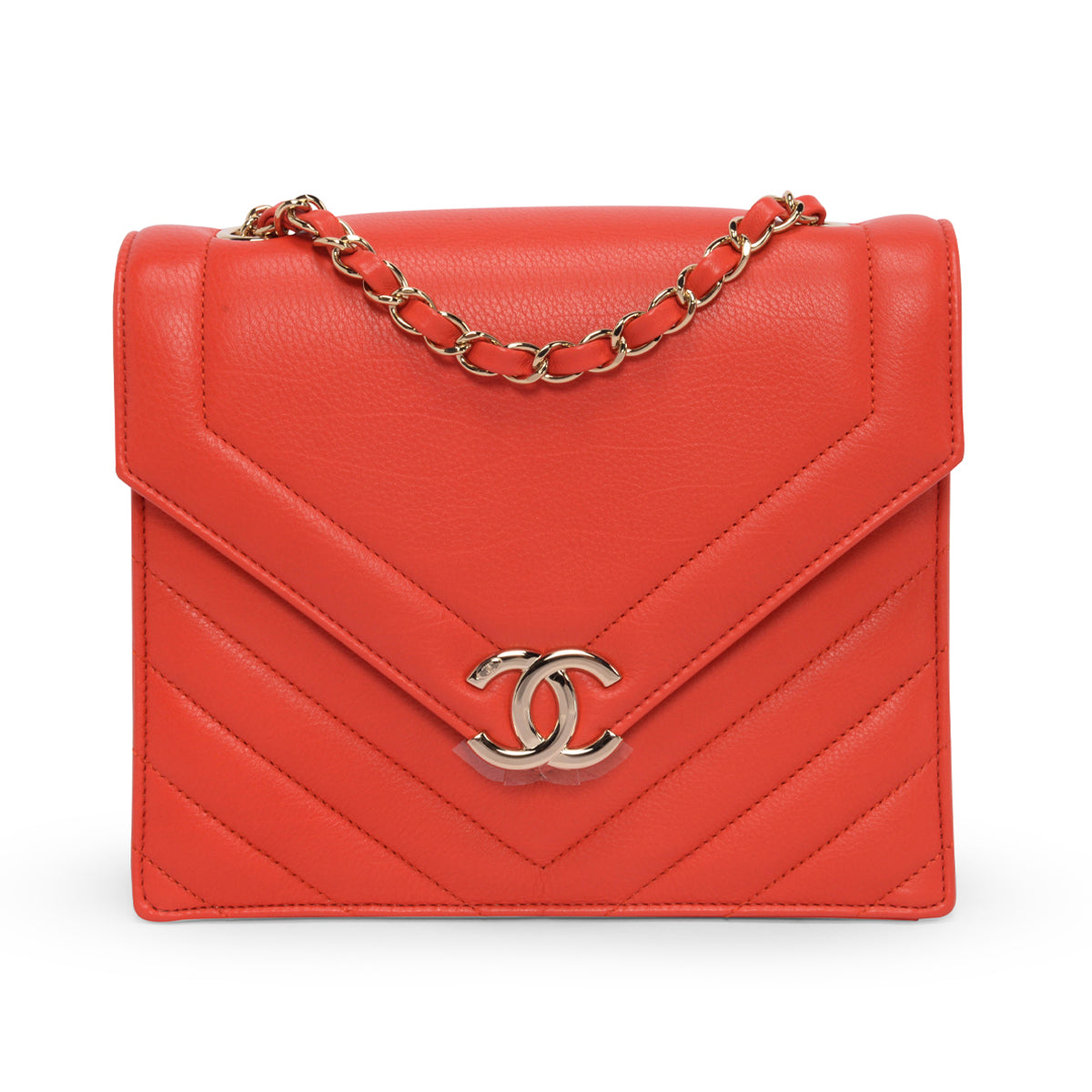 Chanel Red Chevron Calfskin Small Envelope Flap Bag