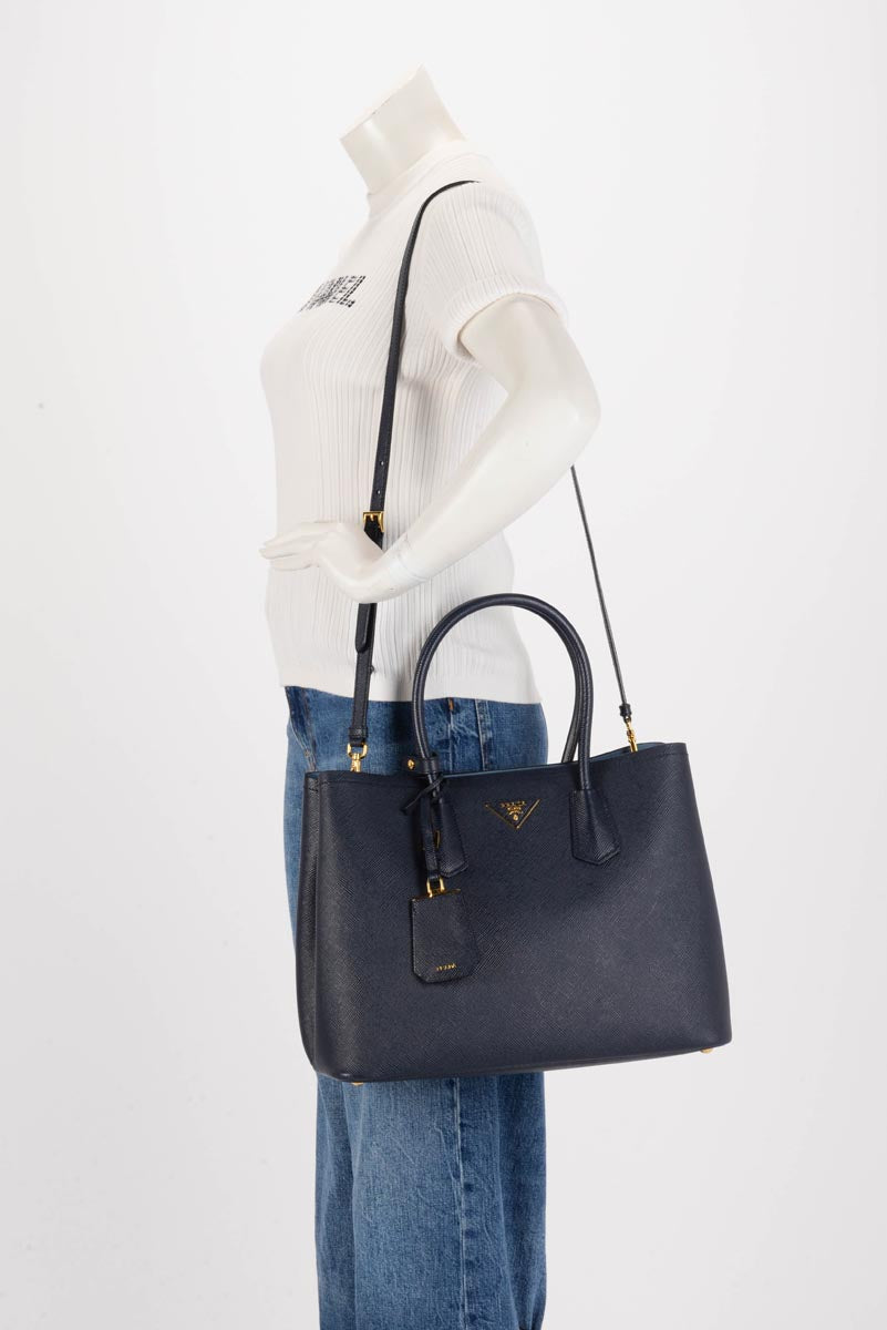 Prada Navy Saffiano Medium Double Bag